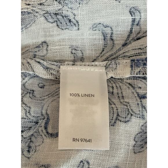 J Jill Linen Top Womens Small Pintucked Tunic Blue Floral Relaxed Cottagecore - Picture 6 of 10